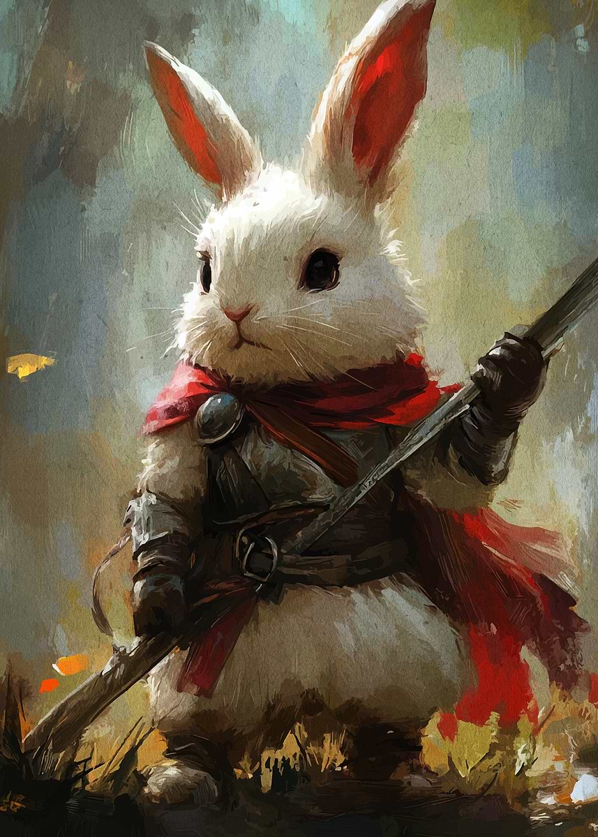 'Warrior Rabbit with Spear and Cape' Poster, picture, metal print ...