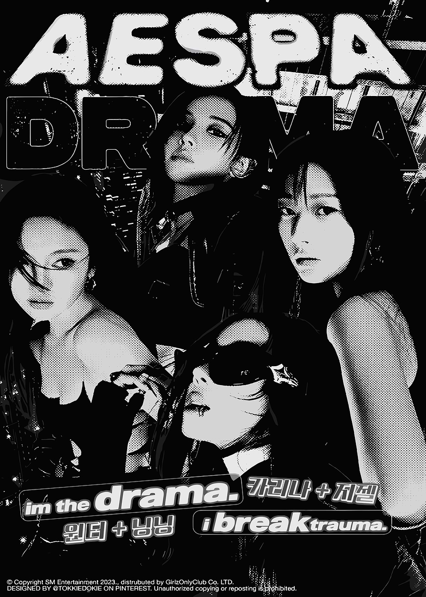 AESPA Drama Album Cover Black and White' Poster, picture, metal
