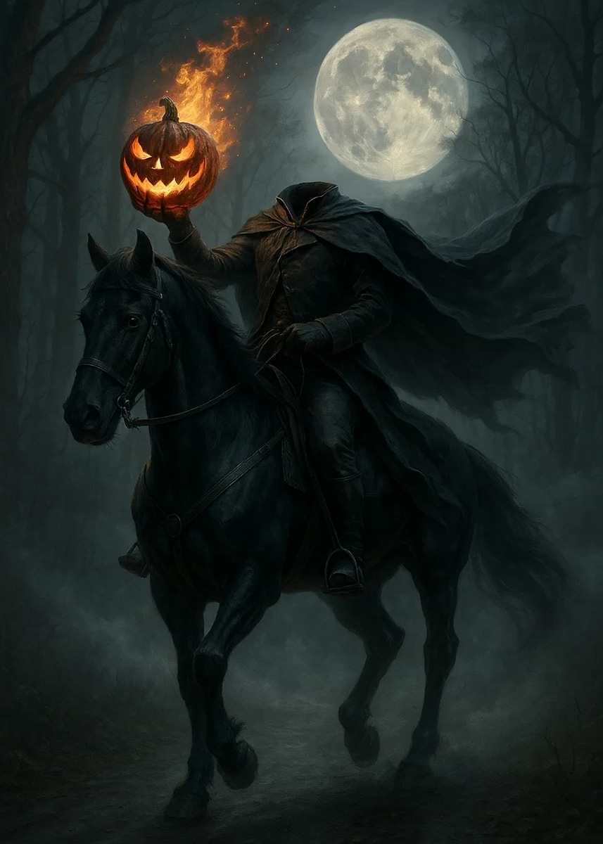 Headless Horseman with Jack-o'-Lantern' Poster, picture, metal