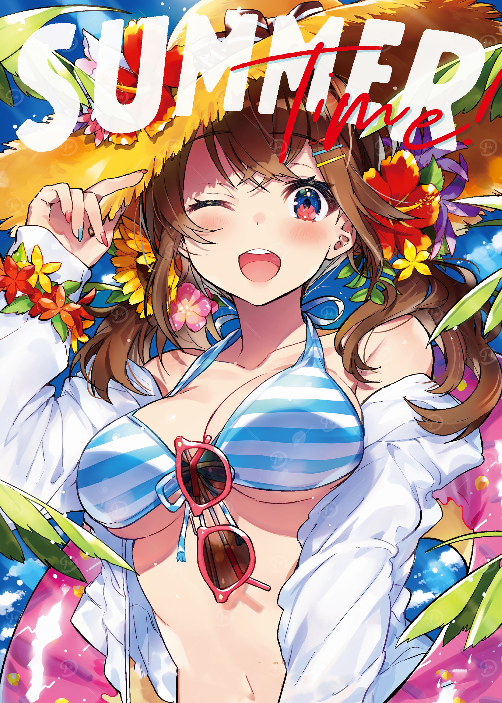 Anime Girl Summer Time Illustration' Poster, picture, metal print