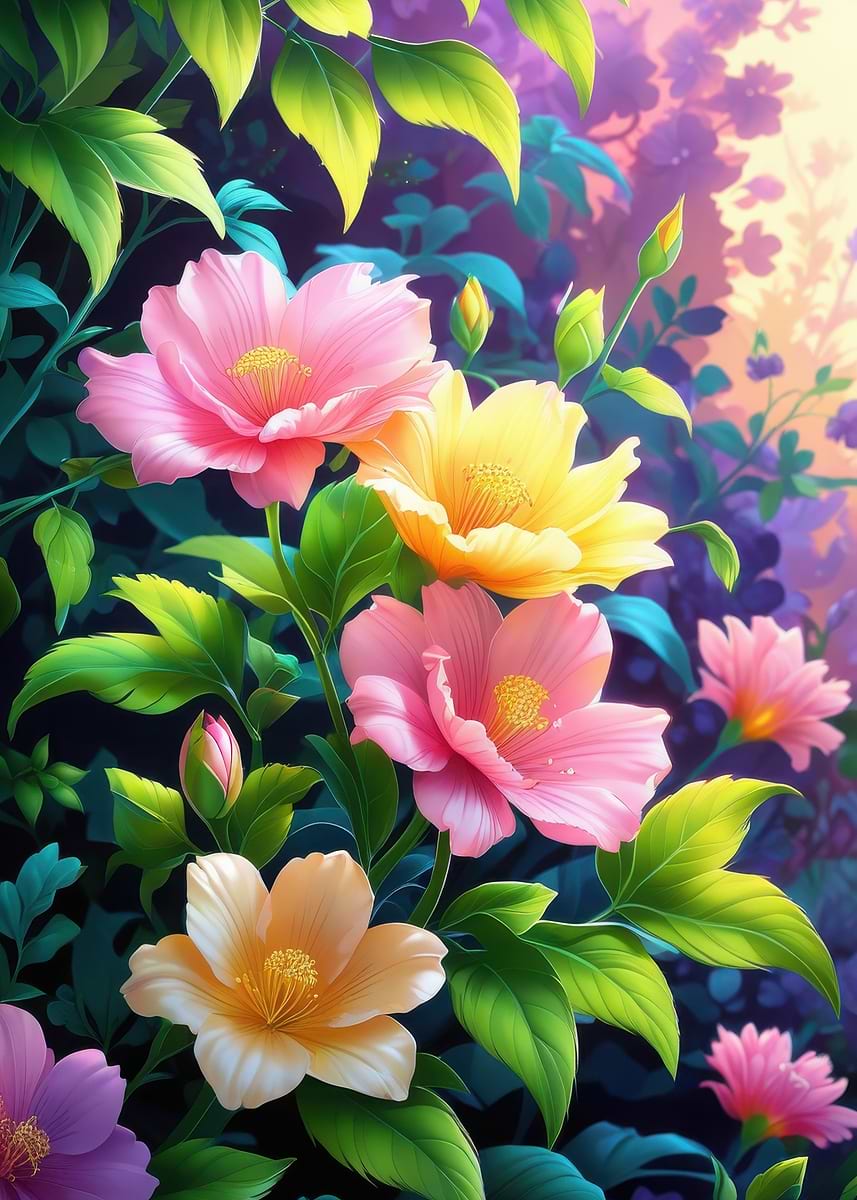 Dpicture 'Floral Bloom: Pink and Yellow Flowers' Poster, picture, metal print ...
