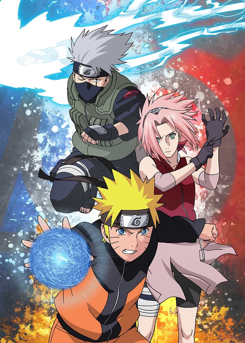 Team 7: Rasengan, Chidori, and Fury' Poster, picture, metal print