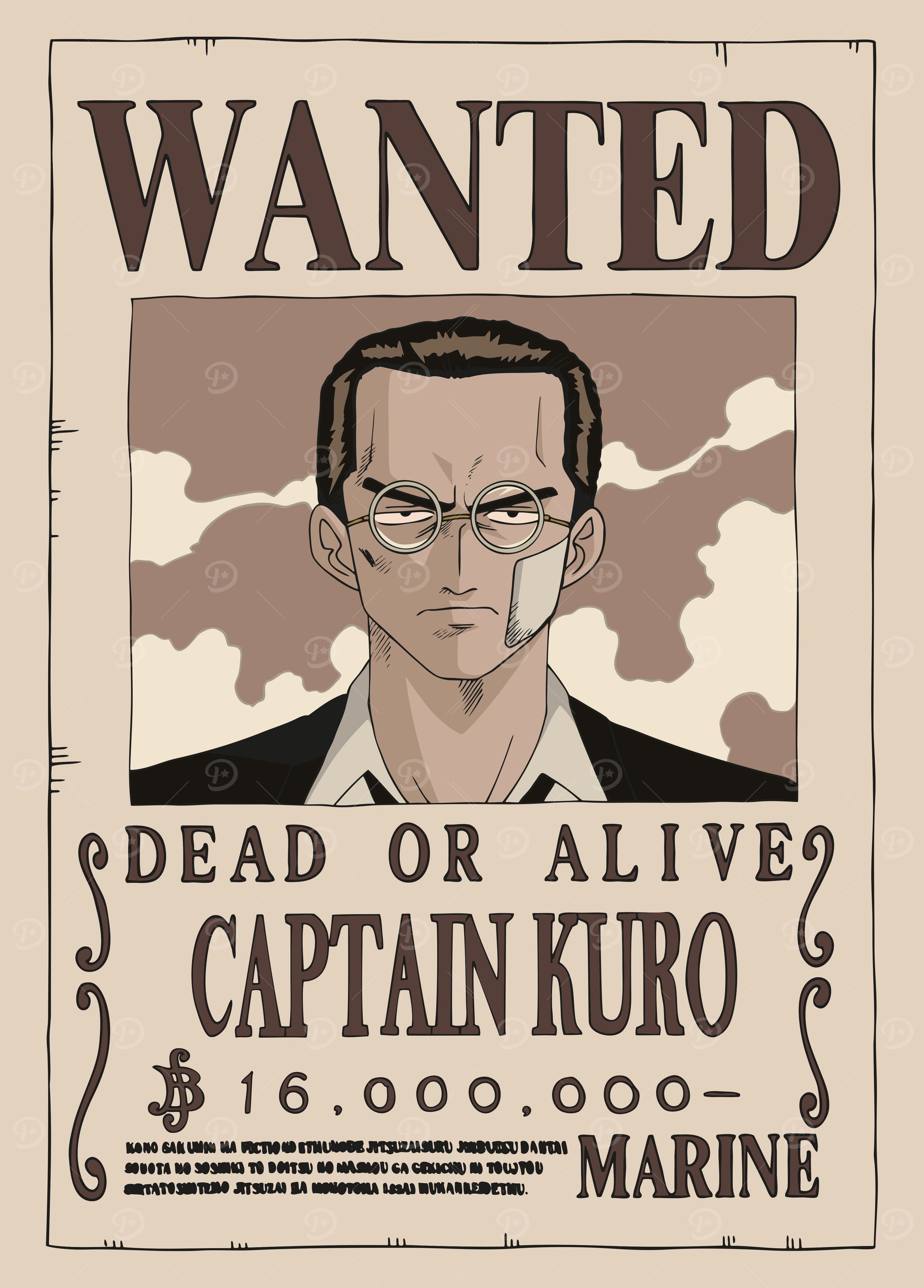 Captain Kuro Wanted' Poster, picture, metal print, paint by One
