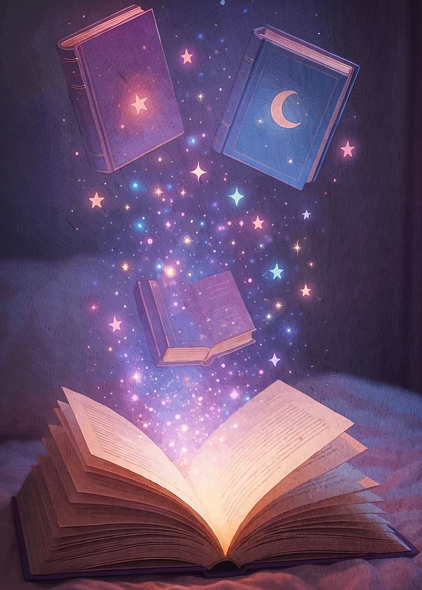 Magical Books Stars' Poster, picture, metal print, paint by