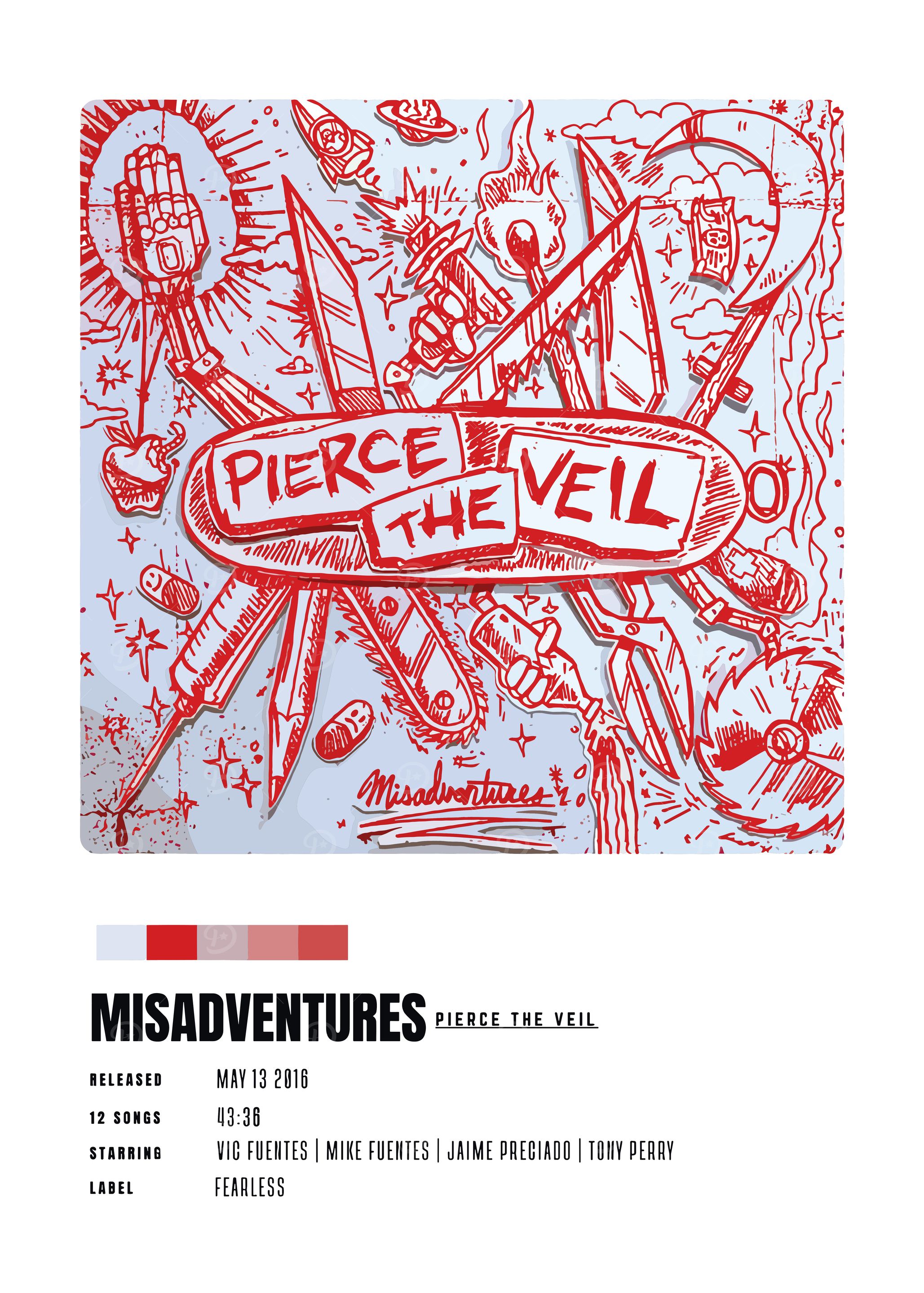 Pierce the Veil Misadventures Album' Poster, picture, metal print
