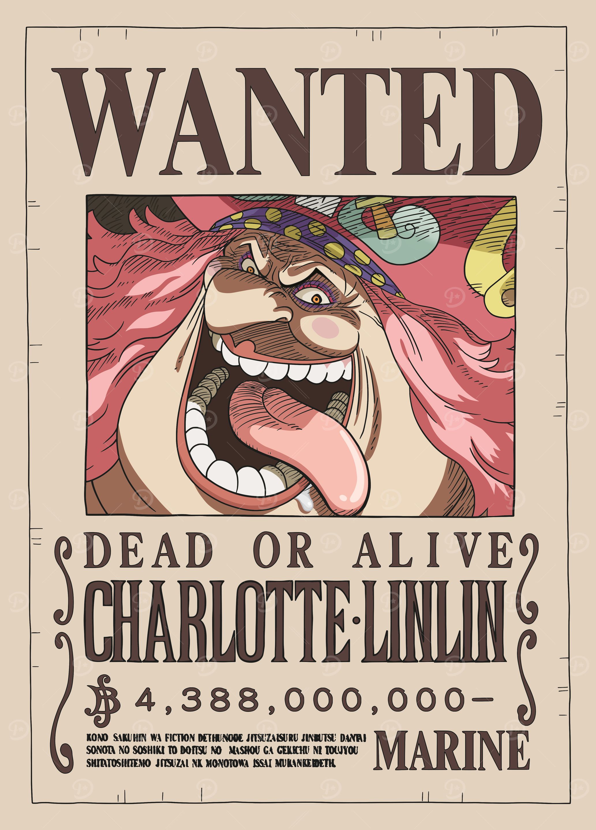 Charlotte Linlin Wanted' Poster, picture, metal print, paint by