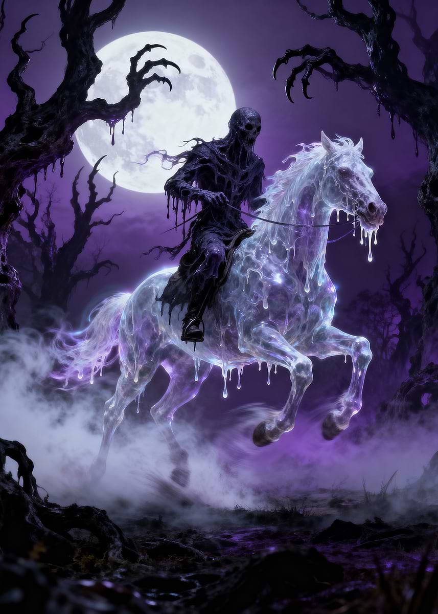 'Spectral Rider on Horseback in Dark Forest' Poster, picture, metal ...