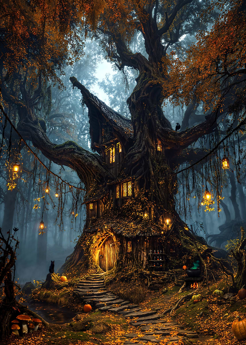The Witching Wood — from the Forgotten Fantasy Realms collection, a Pixaverse metal print