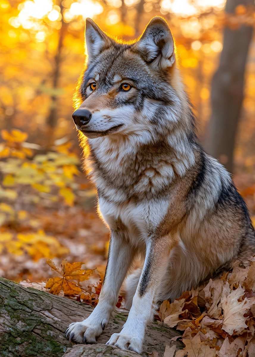 Wolf In Autumn 'Wolf in Autumn Forest' Poster, picture, metal print, paint by ...