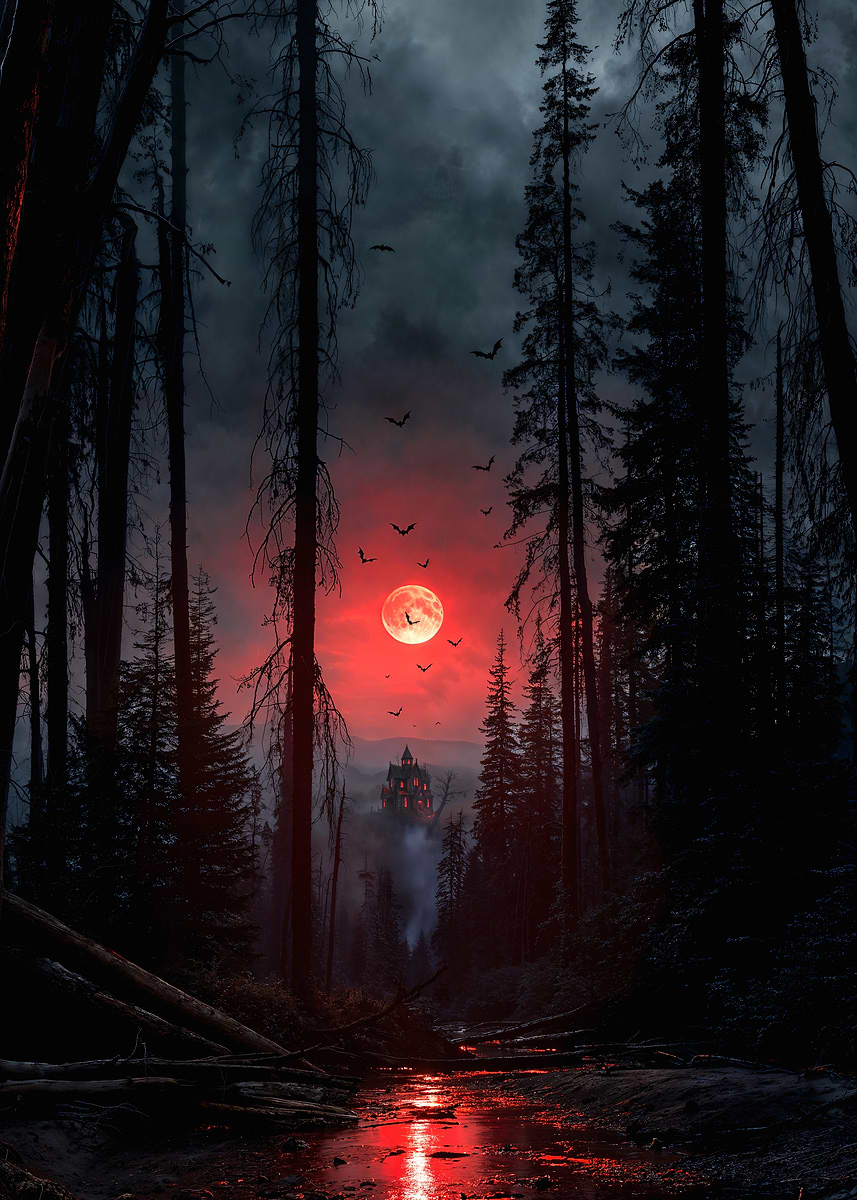 Blood Moon Manor — from the Forgotten Fantasy Realms collection, a Pixaverse metal print