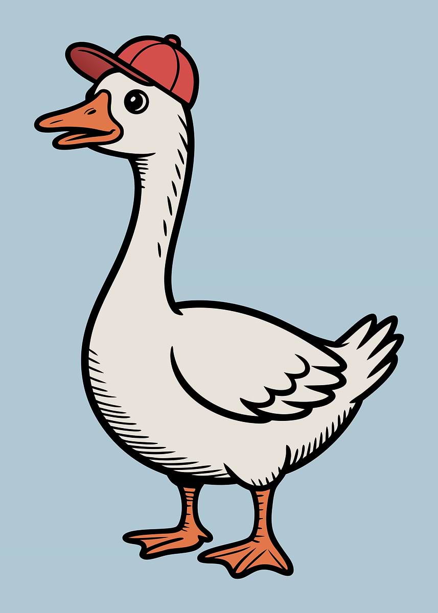 'Cartoon Goose with Red Cap' Poster, picture, metal print, paint by ...