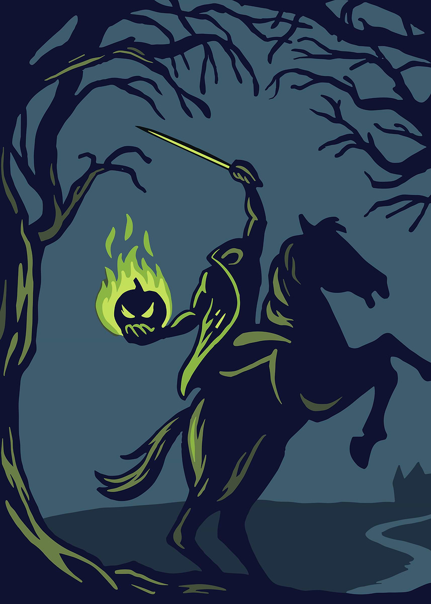 Headless Horseman with Flaming Pumpkin' Poster, picture, metal