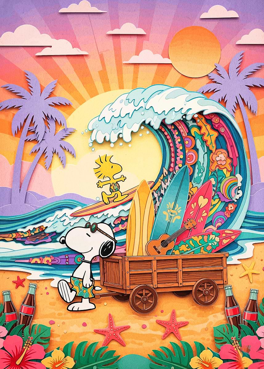 Snoopy and Woodstock's Beach Adventure' Poster, picture, metal
