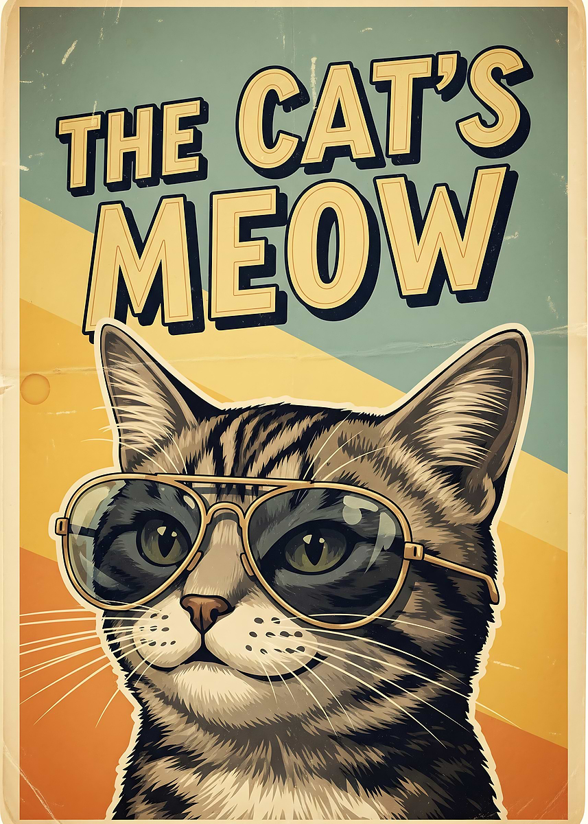 The Cat's Meow Retro' Poster, picture, metal print, paint by