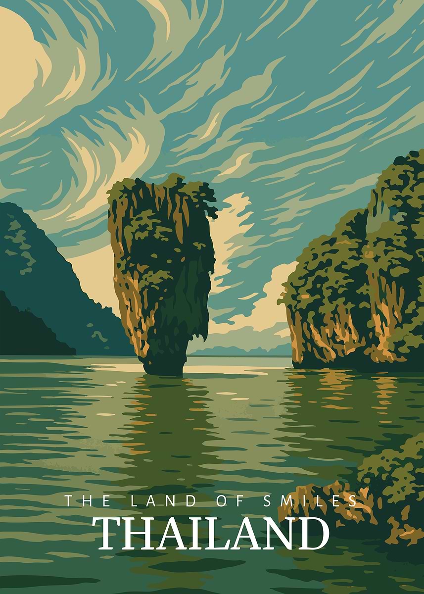 Khao Phing Kan Island: Vintage Thailand Travel Poster' Poster