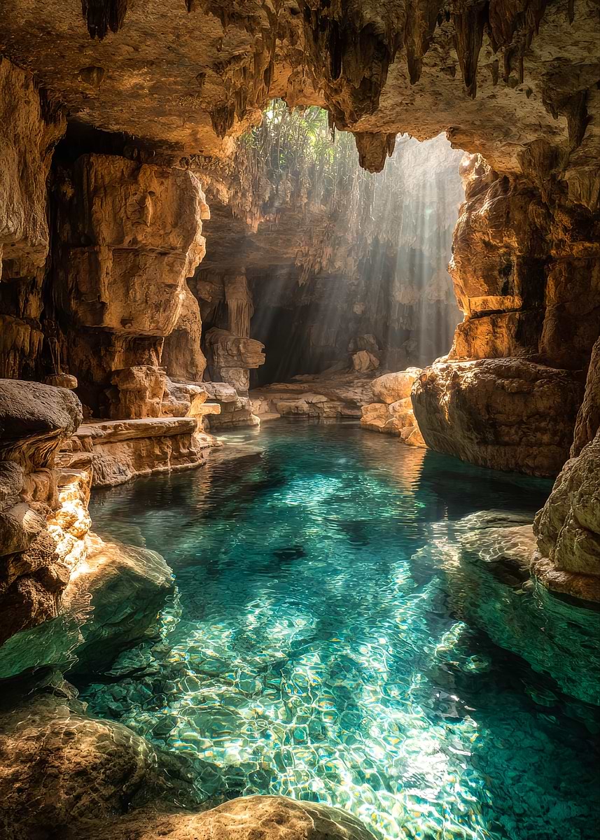 'Cave Pool with Sunlight' Poster, picture, metal print, paint by ...