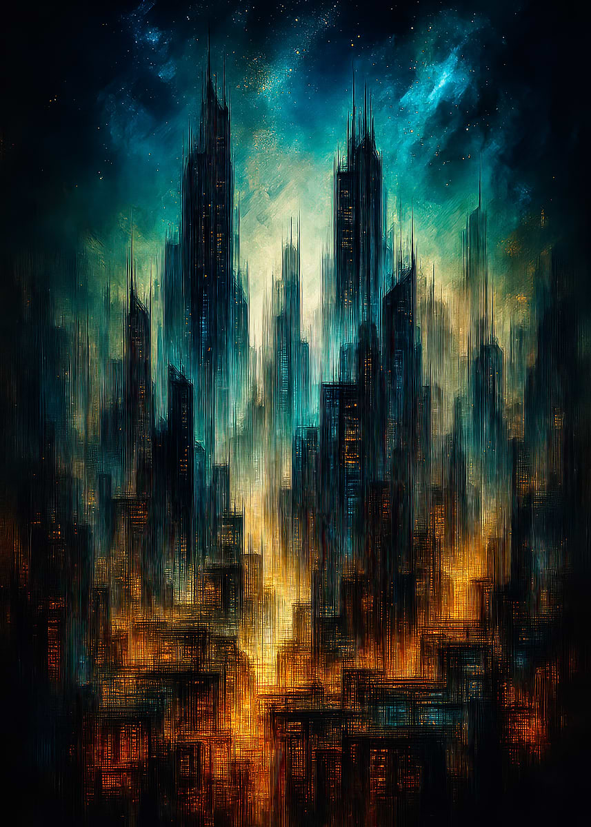 'Abstract Cityscape at Night' Poster, picture, metal print, paint by ...