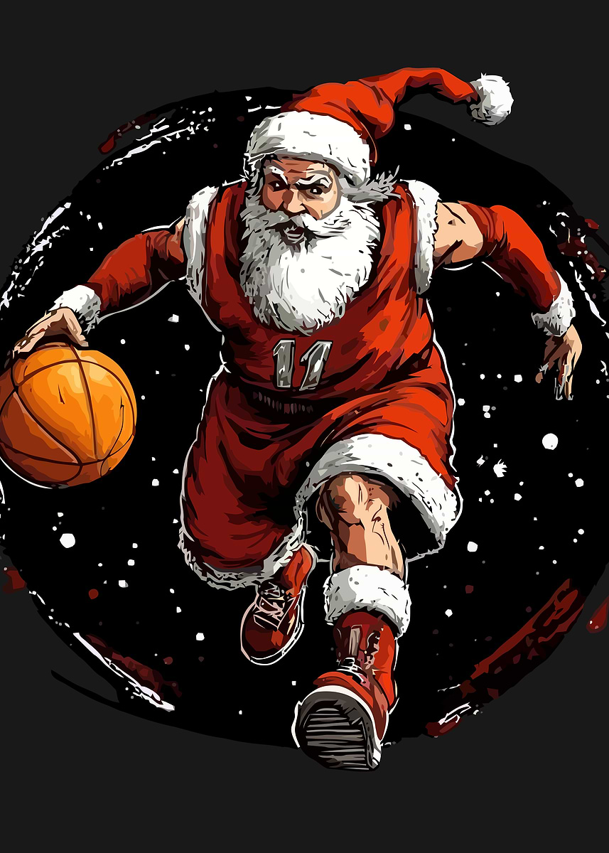 'Santa Claus Basketball Player Illustration' Poster, picture, metal ...
