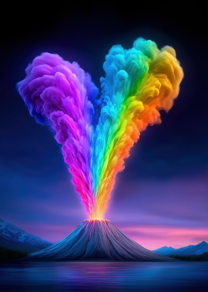 Volcano Color Rgb 'Rainbow Volcano Eruption' Poster, picture, metal print, paint by ...