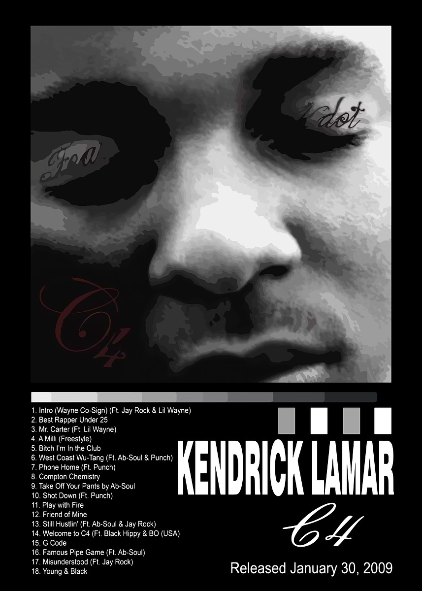 UNDER THE COVER ポスター96 Kendrick Lamar C4 Mixtape Cover' Poster, picture, metal print