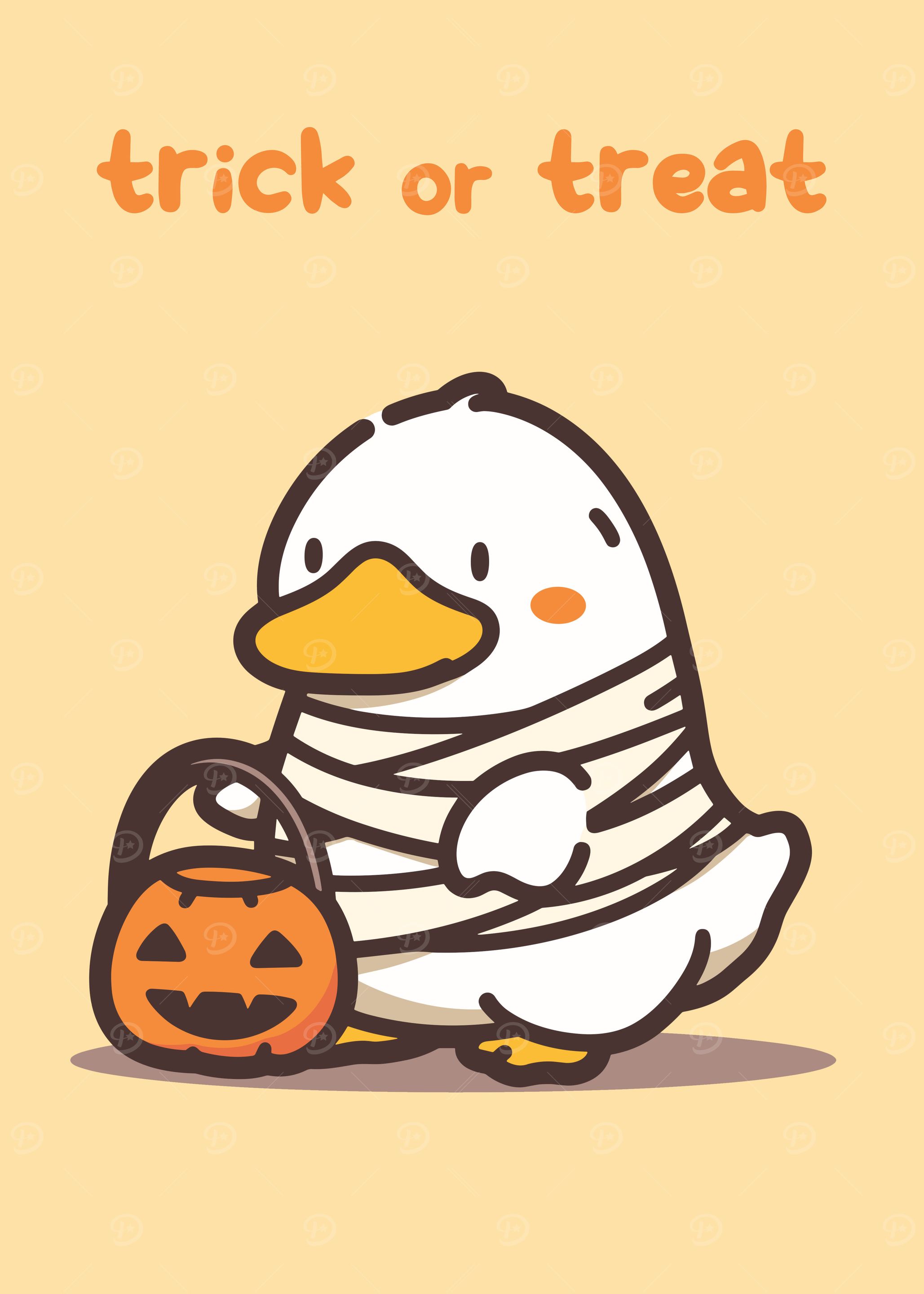 Cute Mummy Duck Halloween Illustration Poster, Picture & Metal Print ...