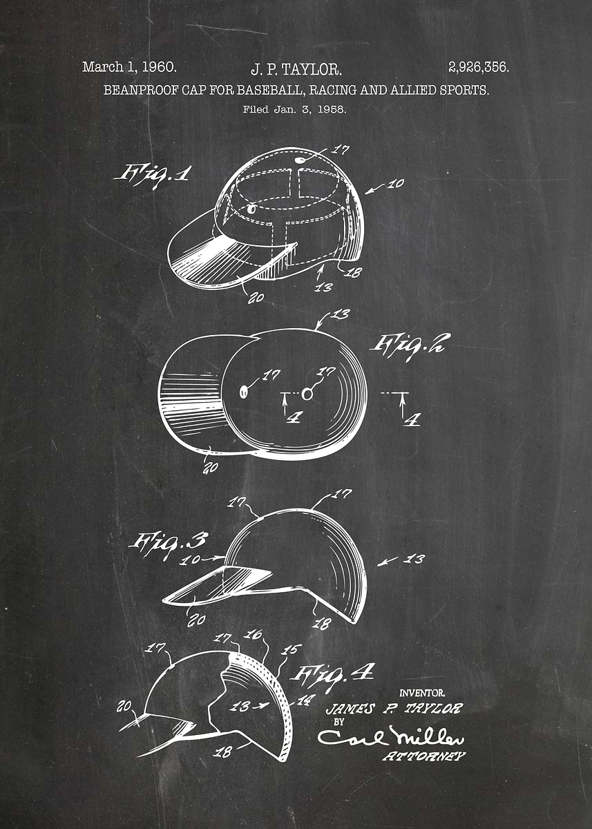 'Beanproof Cap Patent Drawing, 1960' Poster, picture, metal print ...