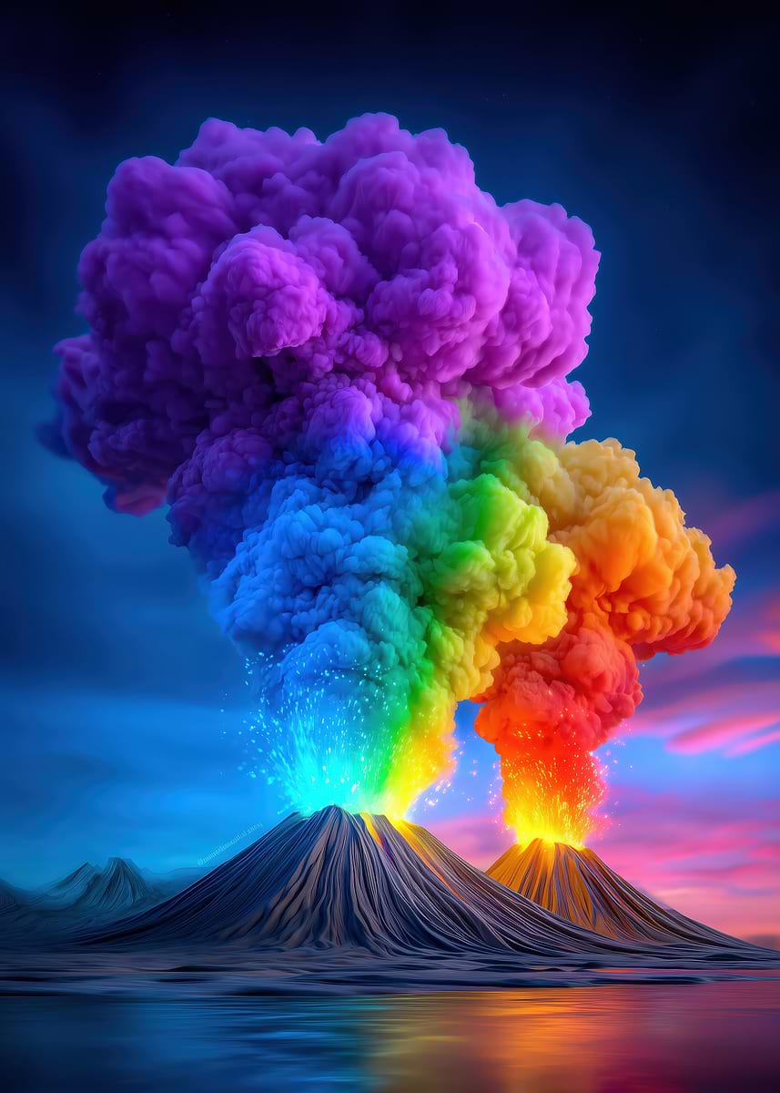 Volcano Color Rgb 'Rainbow Volcano Eruption' Poster, picture, metal print, paint by ...