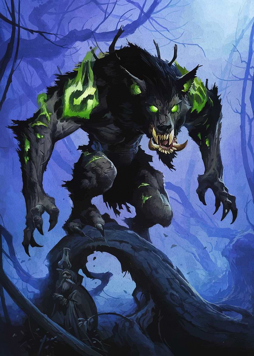 'Werewolf in Dark Forest Illustration' Poster, picture, metal print ...