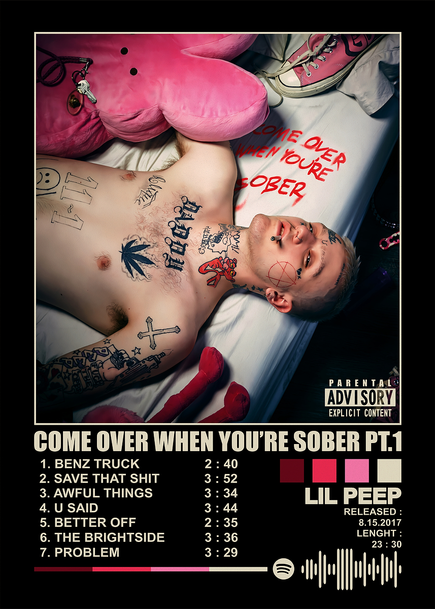 Lil Peep - Come Over When You're Sober' Poster, picture, metal