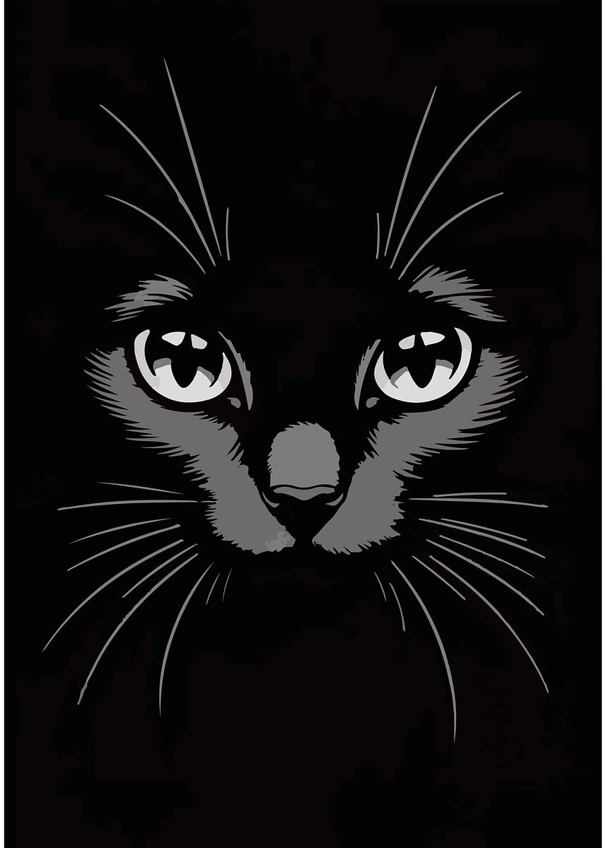 Black Cat Face Illustration' Poster, picture, metal print, paint