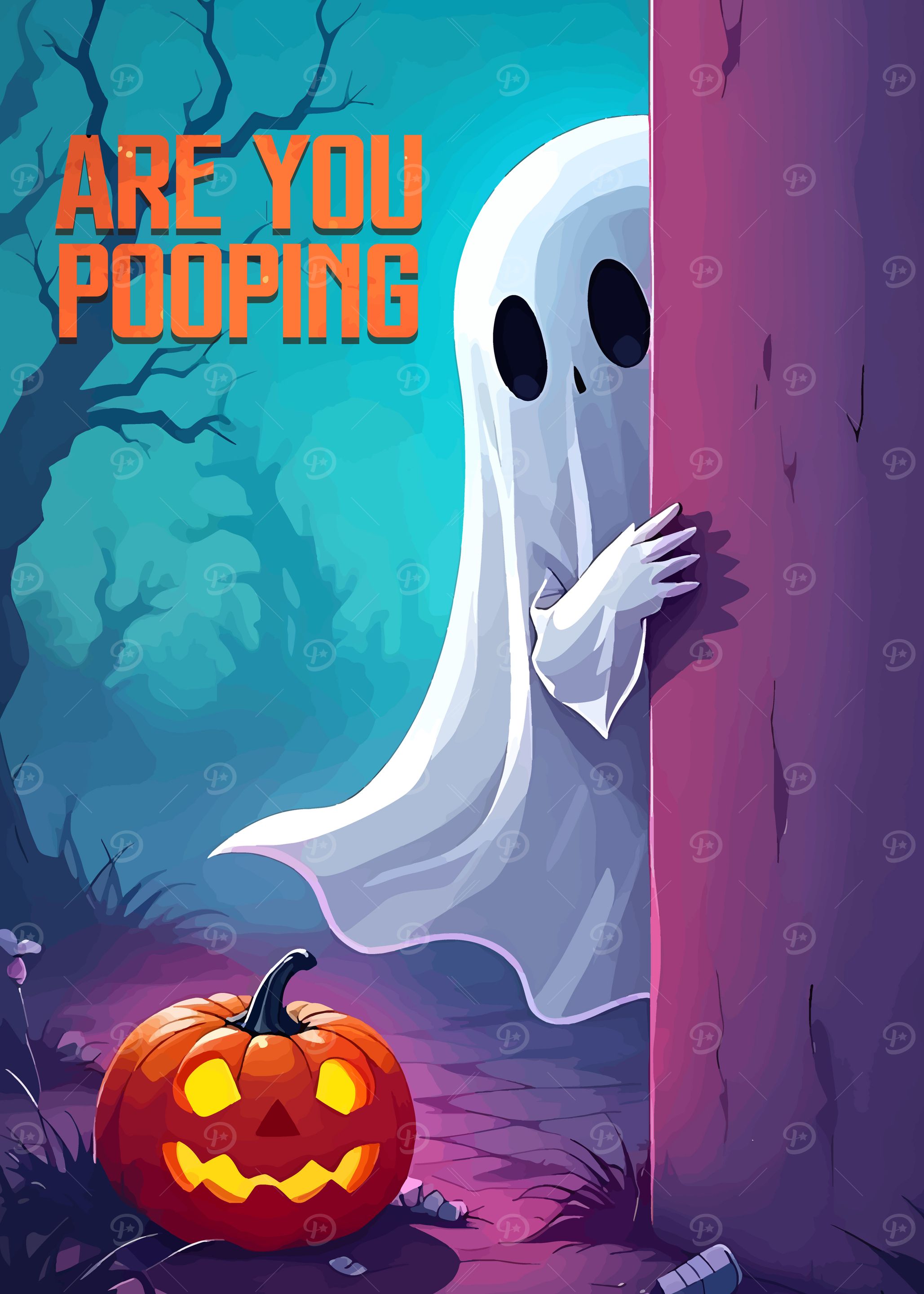 Fun Ghost Poster 'Funny Halloween Ghost and Pumpkin' Poster, picture, metal print, paint ...