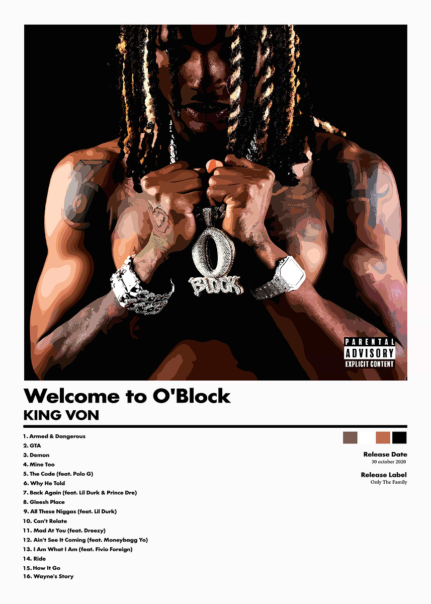 King Von Welcome to O'Block Album' Poster, picture, metal print