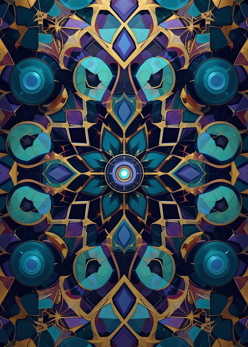'Abstract Geometric Pattern with Teal and Gold' Poster, picture, metal ...