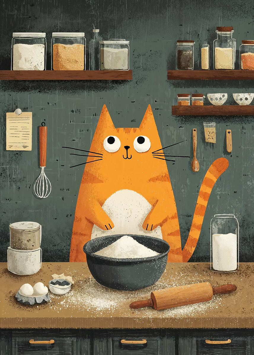 'Cat Baker' Poster, picture, metal print, paint by SuperNova | Displate