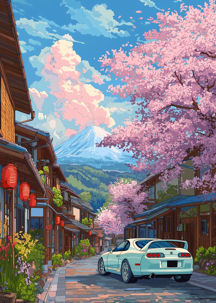 Japanese Cherry Blossom Supra MK4' Poster, picture, metal print