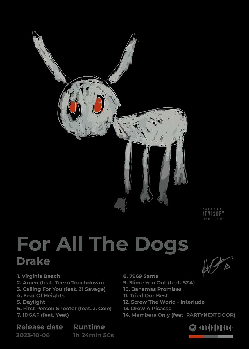 Drake - For All The Dogs Album' Poster, picture, metal print
