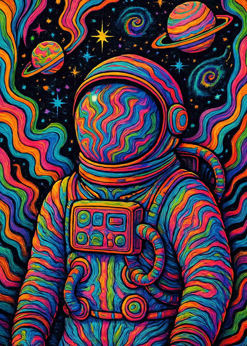 'Psychedelic Astronaut in Space' Poster, picture, metal print, paint by ...