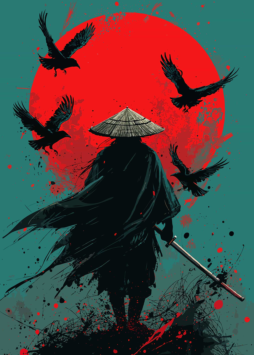Silhouette of a Samurai' Poster, picture, metal print, paint by