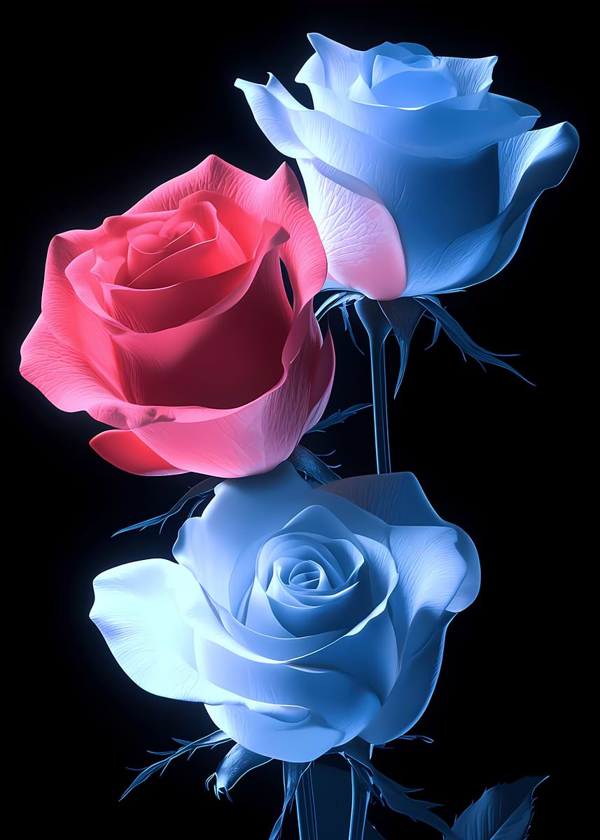 'Roses in Pink and Blue' Poster, picture, metal print, paint by K3xiao ...