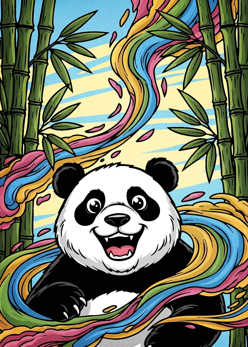 'Happy Panda Rainbow Swirls' Poster, picture, metal print, paint by ...