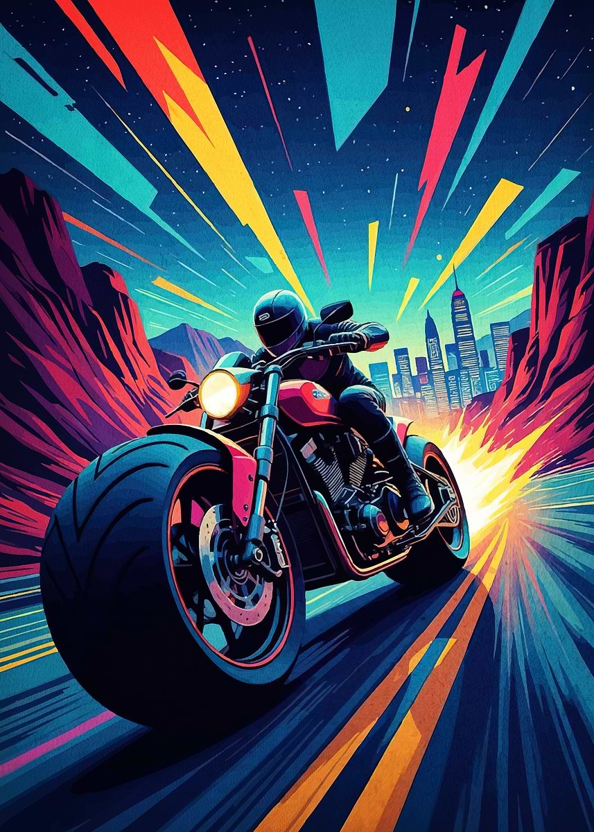 'Motorcycle Ride Through Landscape' Poster, picture, metal print, paint ...