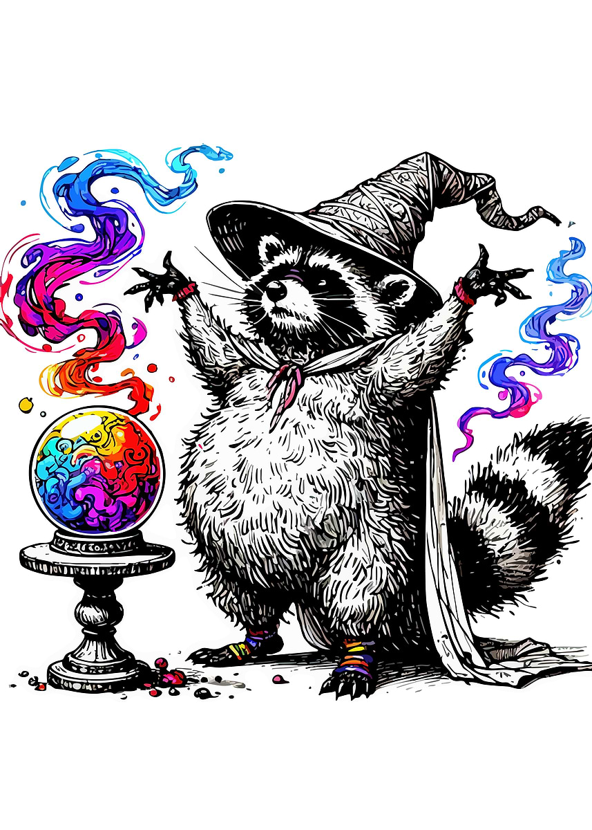 'Wizard Raccoon with Crystal Ball' Poster, picture, metal print, paint ...