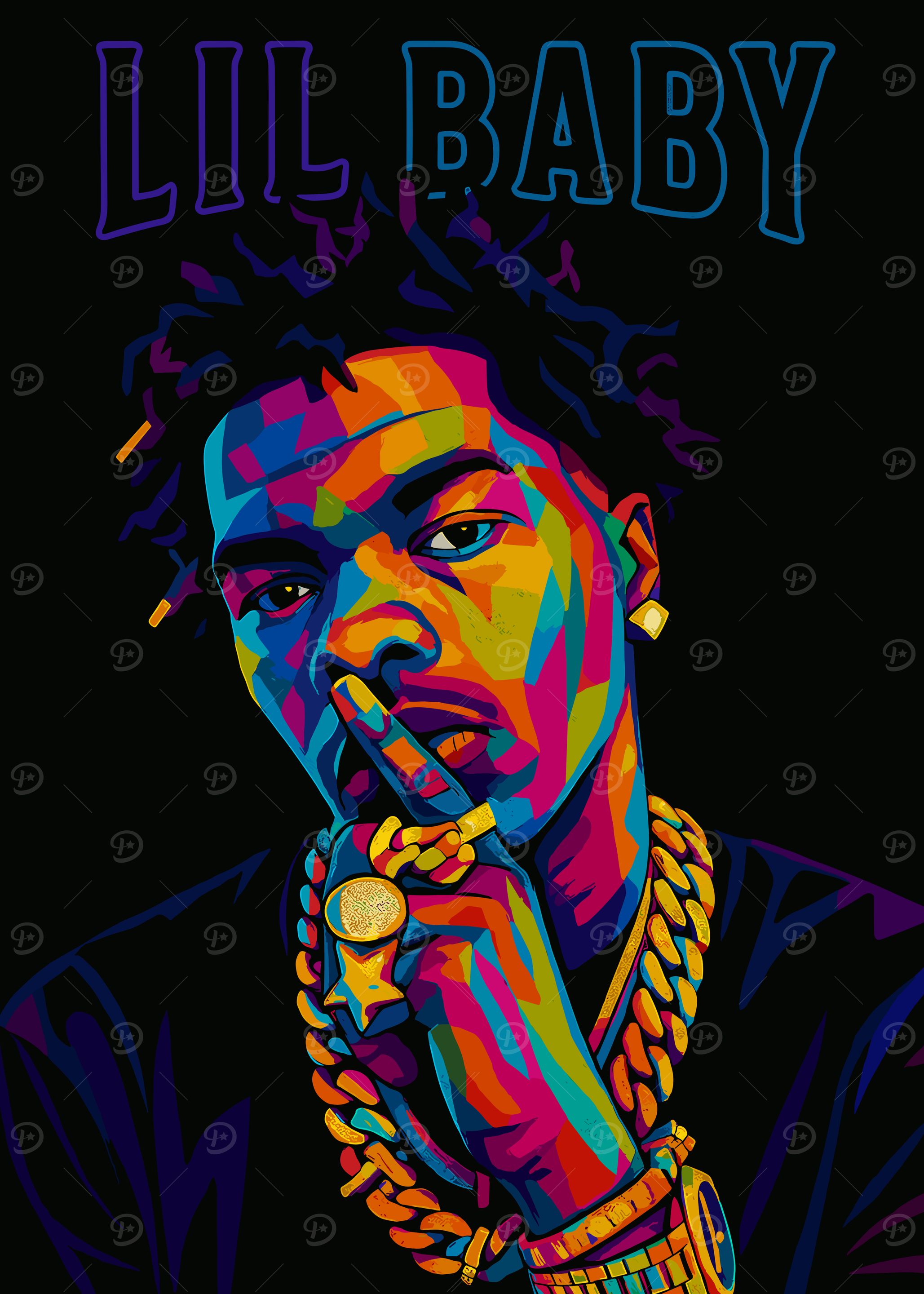 Lil Baby Colorful Portrait' Poster, picture, metal print, paint by