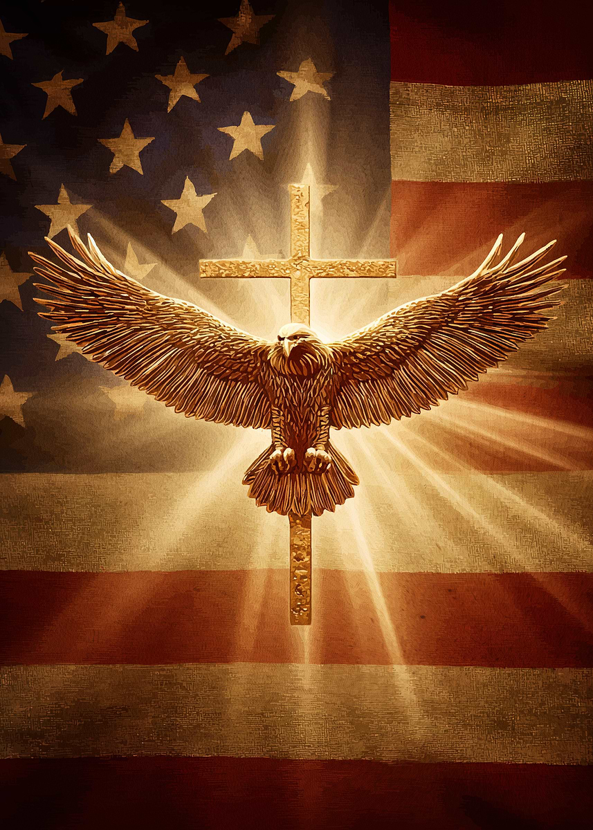 American Flag Eagle Cross' Poster, picture, metal print, paint by