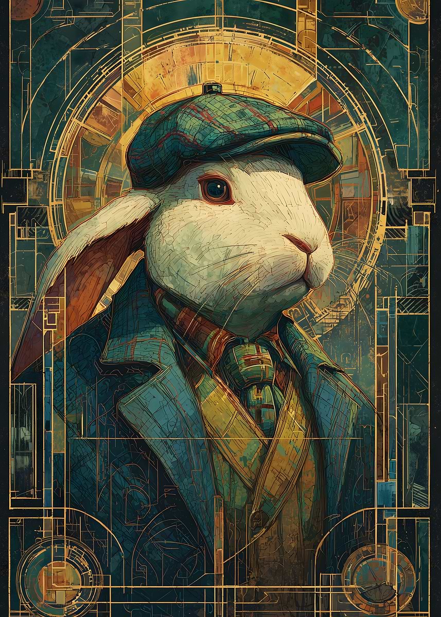 'Dapper Rabbit in Art Deco Style' Poster, picture, metal print, paint ...