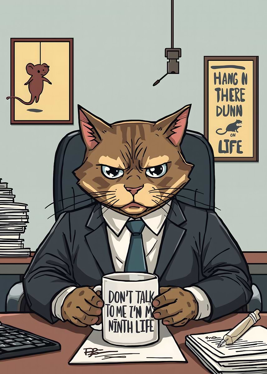 'Grumpy Cat Boss in Office' Poster, picture, metal print, paint by Mk ...