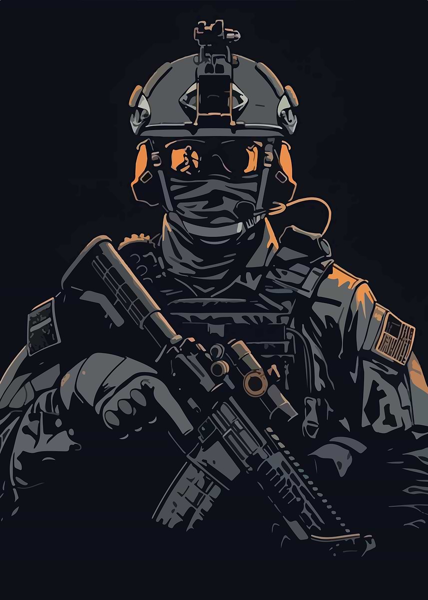 Soldier Prop Graphics 'Soldier with Rifle Illustration' Poster, picture, metal print, paint ...