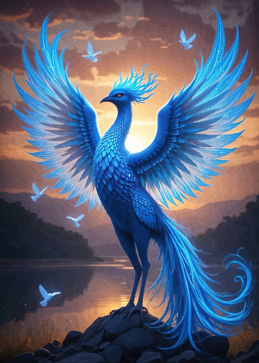 Phoenix Rice Blue 'Blue Phoenix Rising' Poster, picture, metal print, paint by Workman ...