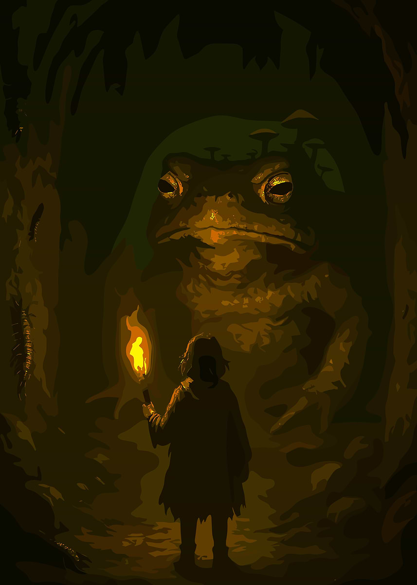 'Giant Toad Encounter in Dark Cave' Poster, picture, metal print, paint ...