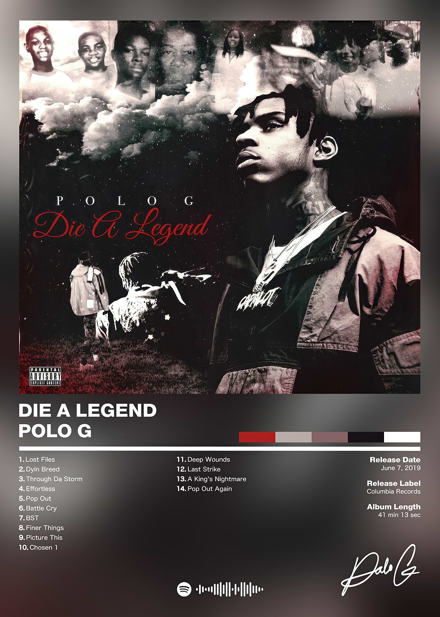Polo G - Die A Legend' Poster, picture, metal print, paint by